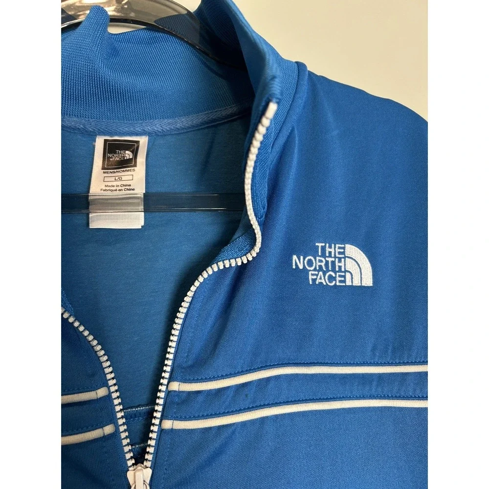 The North Face Men Large Blue Full Zip Track Stripe Athletic Outdoor gym jacket